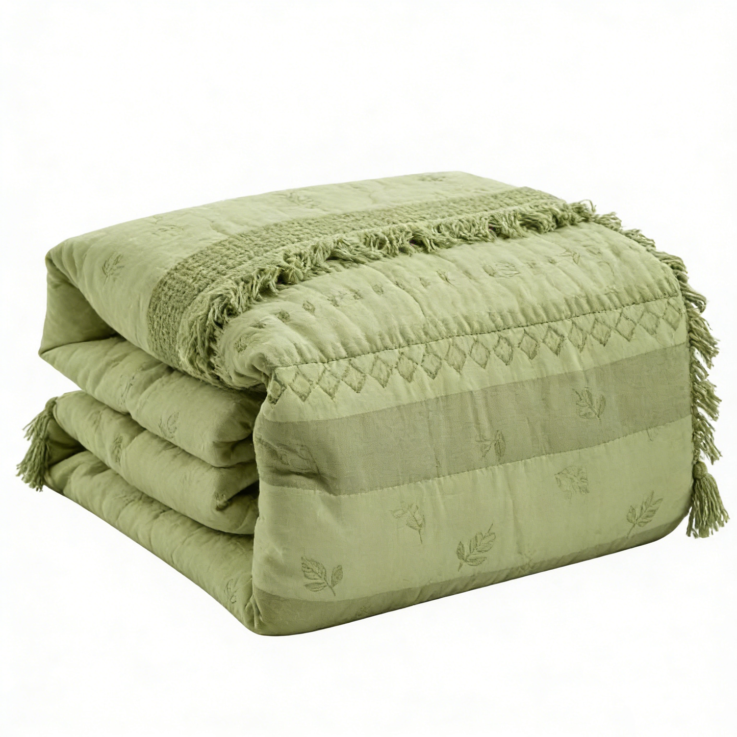 Green Fringe Leaf Comforter