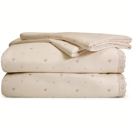 Cream Heart Embroidered Sheet Set