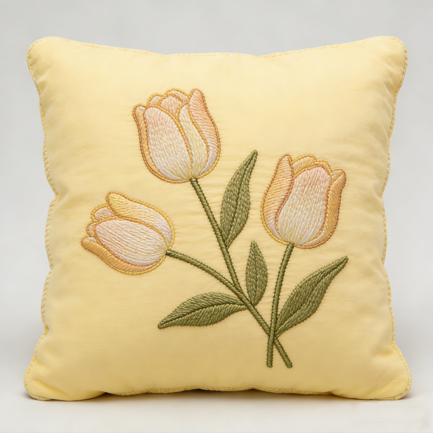 Yellow Tulip Embroidered Pillow