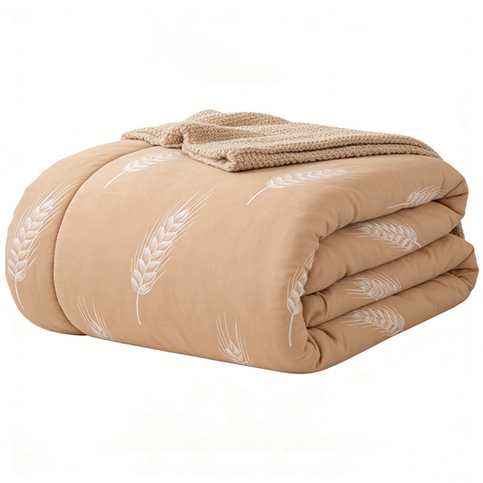 Tan Wheat Print Quilted Blanket