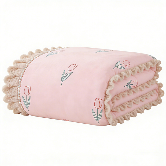 Pink Tulip Lace Trim Blanket