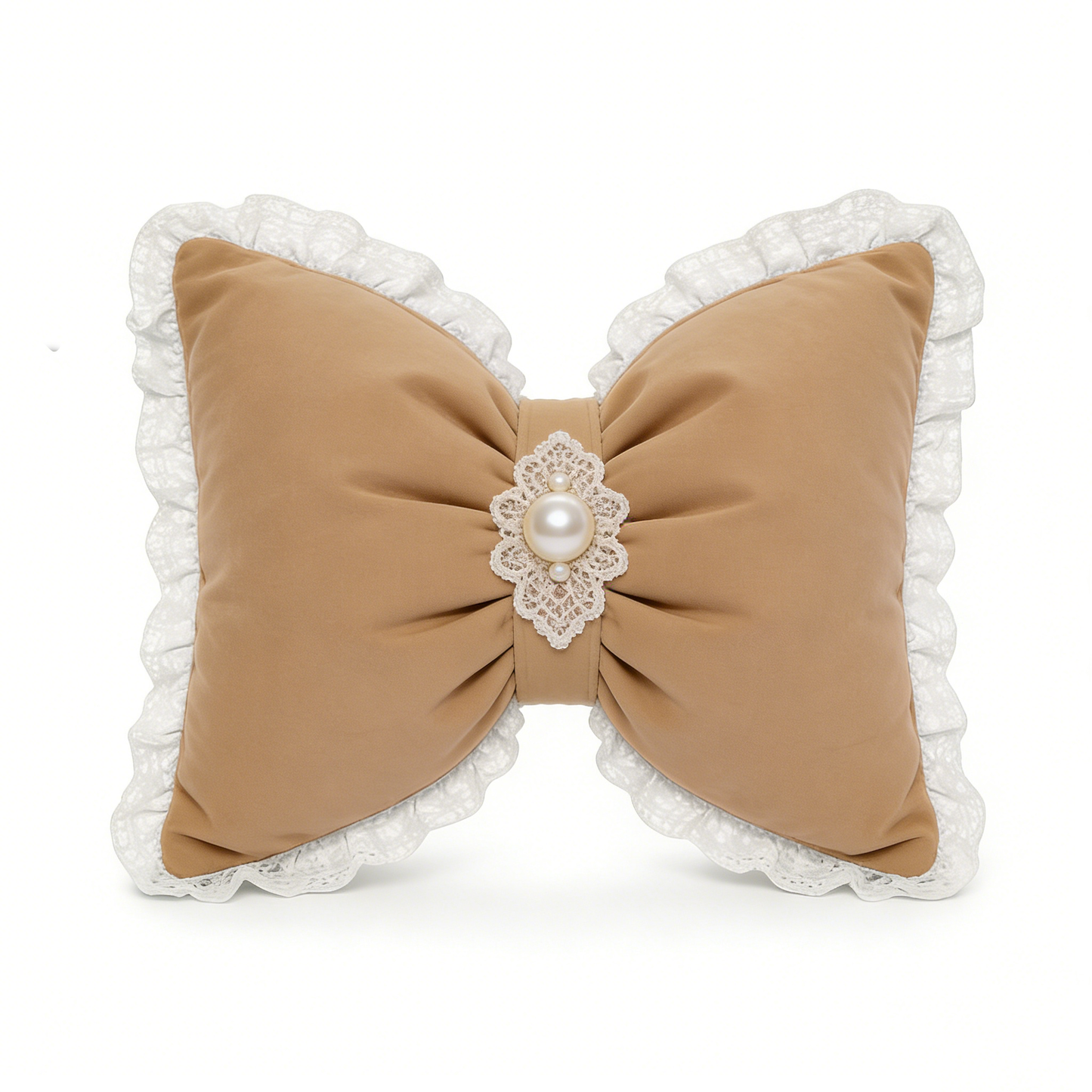 Tan Bow Pearl Pillow