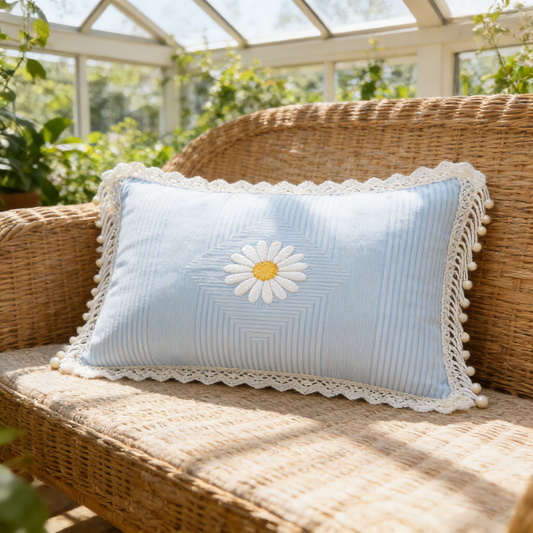 Daisy Blue Stripe Pillow