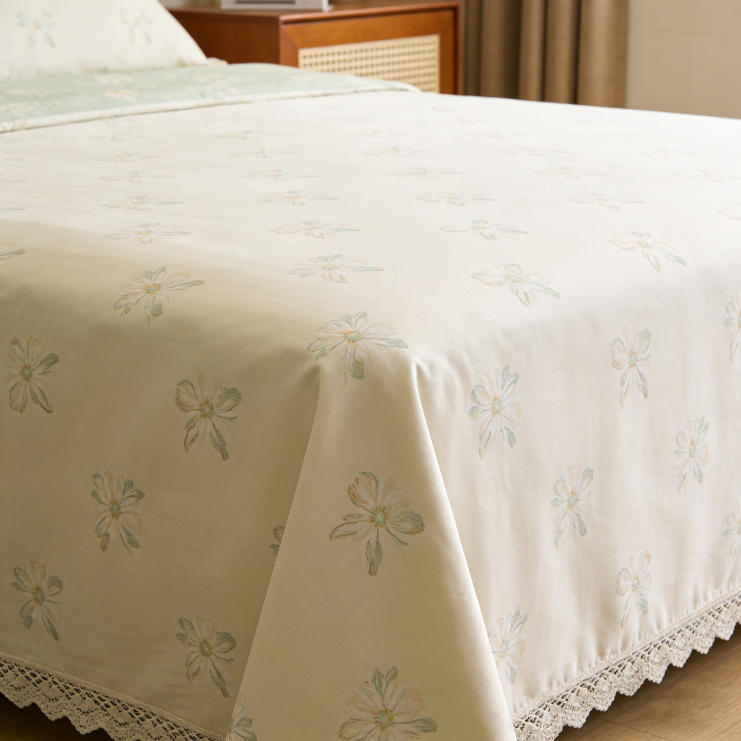 Mint Floral Lace Sheet Set