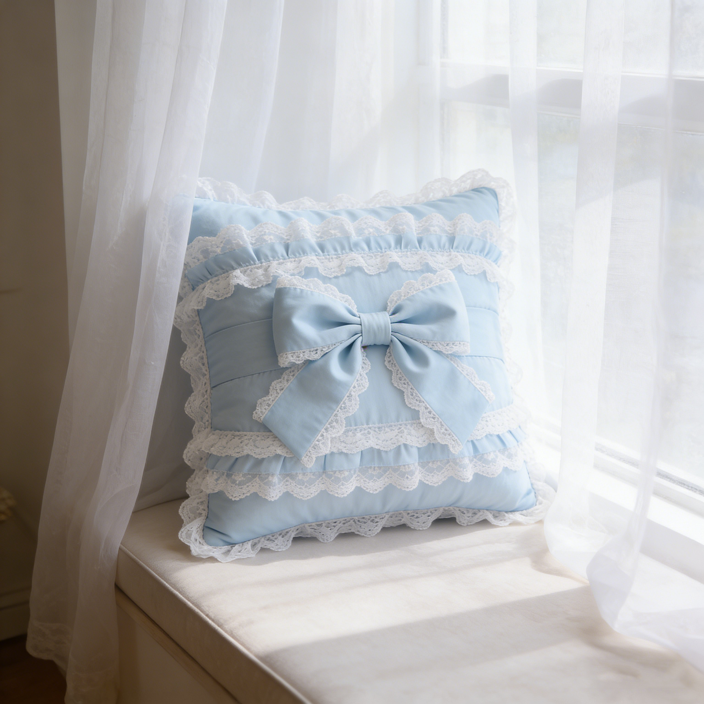 Blue Butterfly Embroidered Pillow