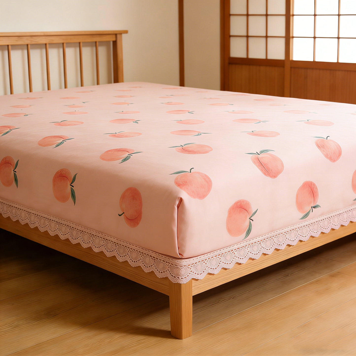 Peach Print Lace Bed Set