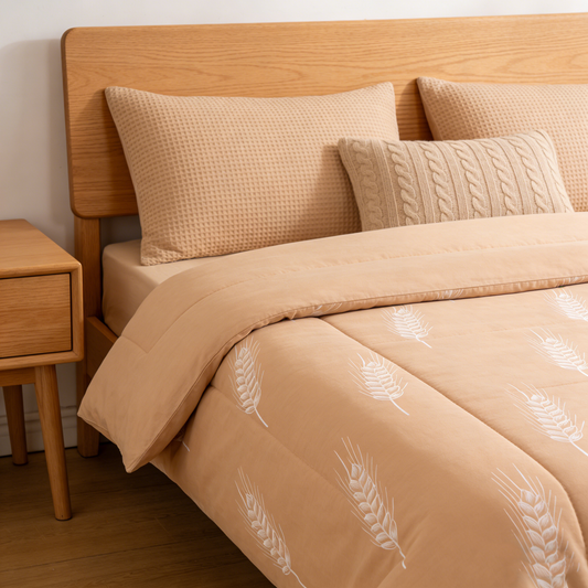 Tan Wheat Print Quilted Blanket