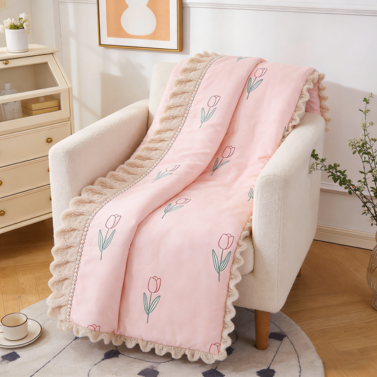 Pink Tulip Lace Trim Blanket