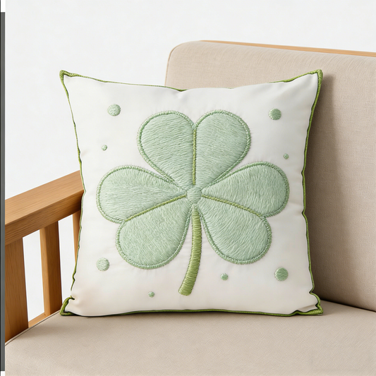 Green Clover Embroidered Pillow