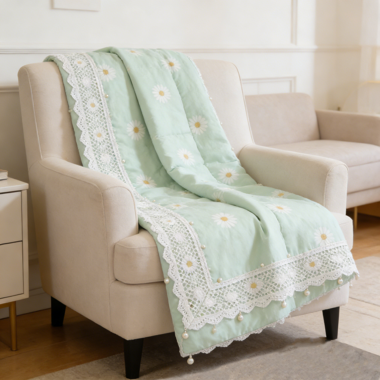 Mint Daisy Pearl Bedding Set