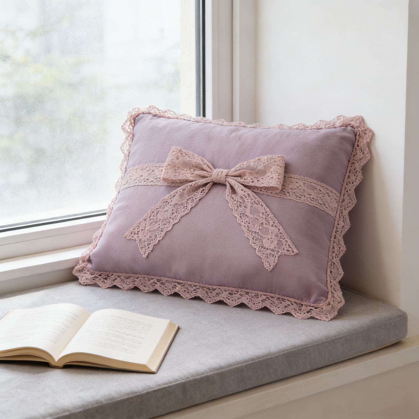 Lavender Lace Bow Pillow