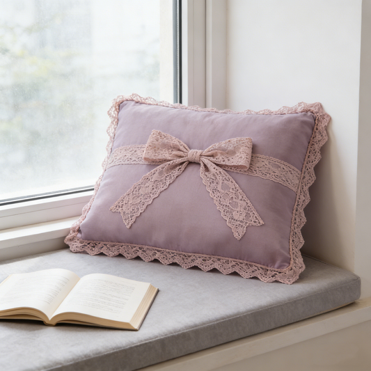 Lavender Lace Bow Pillow