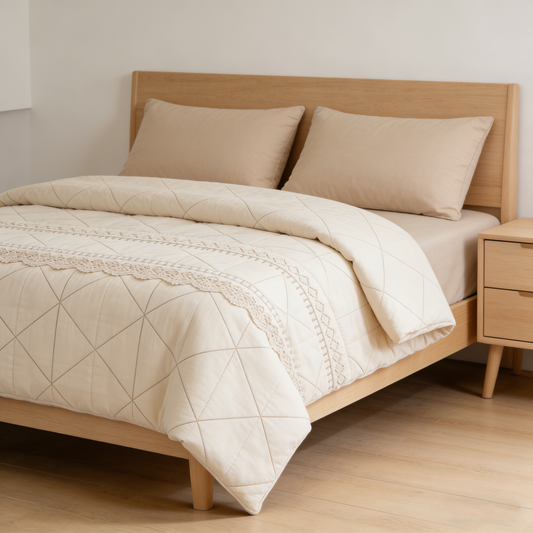 Cream Quilted Lace Comforter