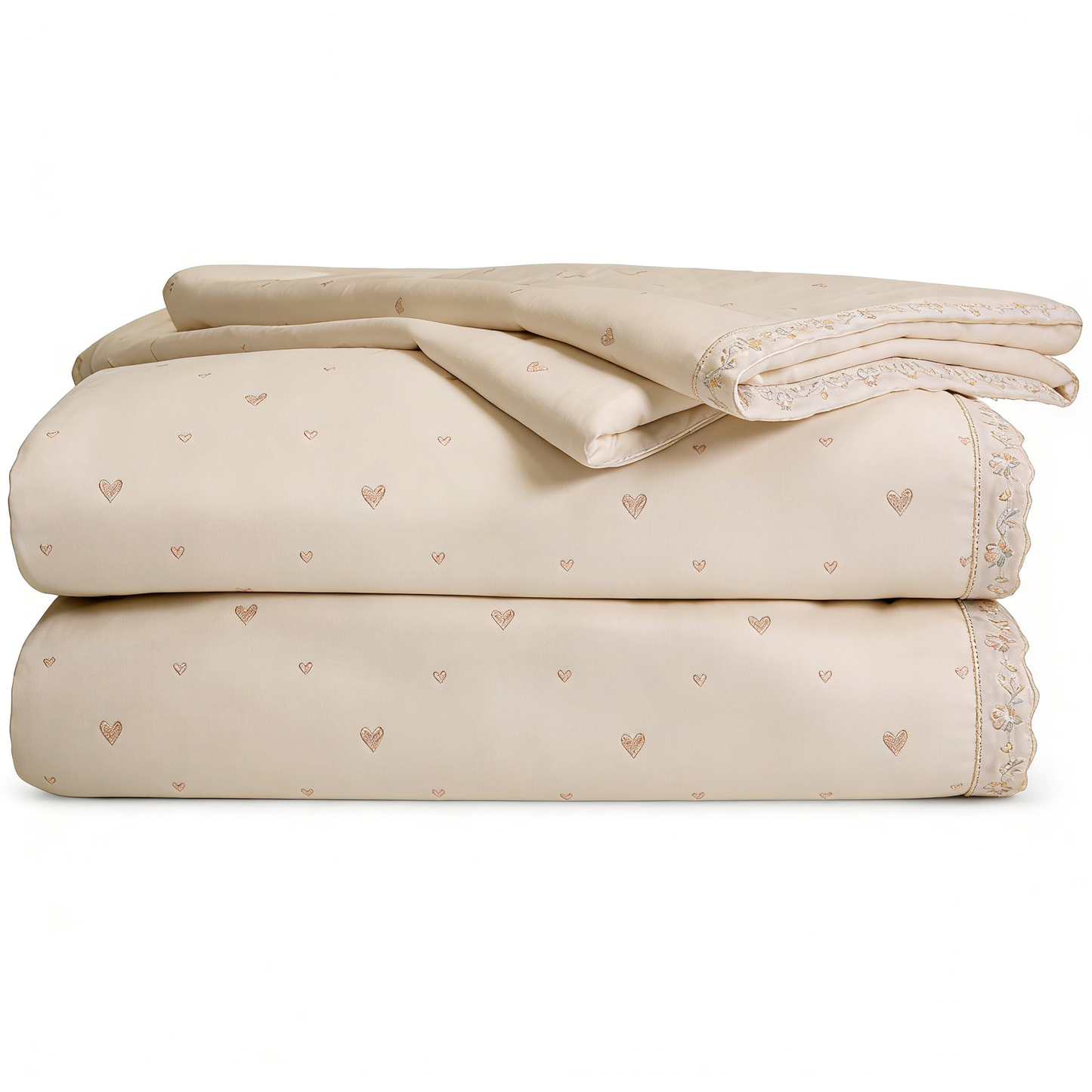 Cream Heart Embroidered Sheet Set