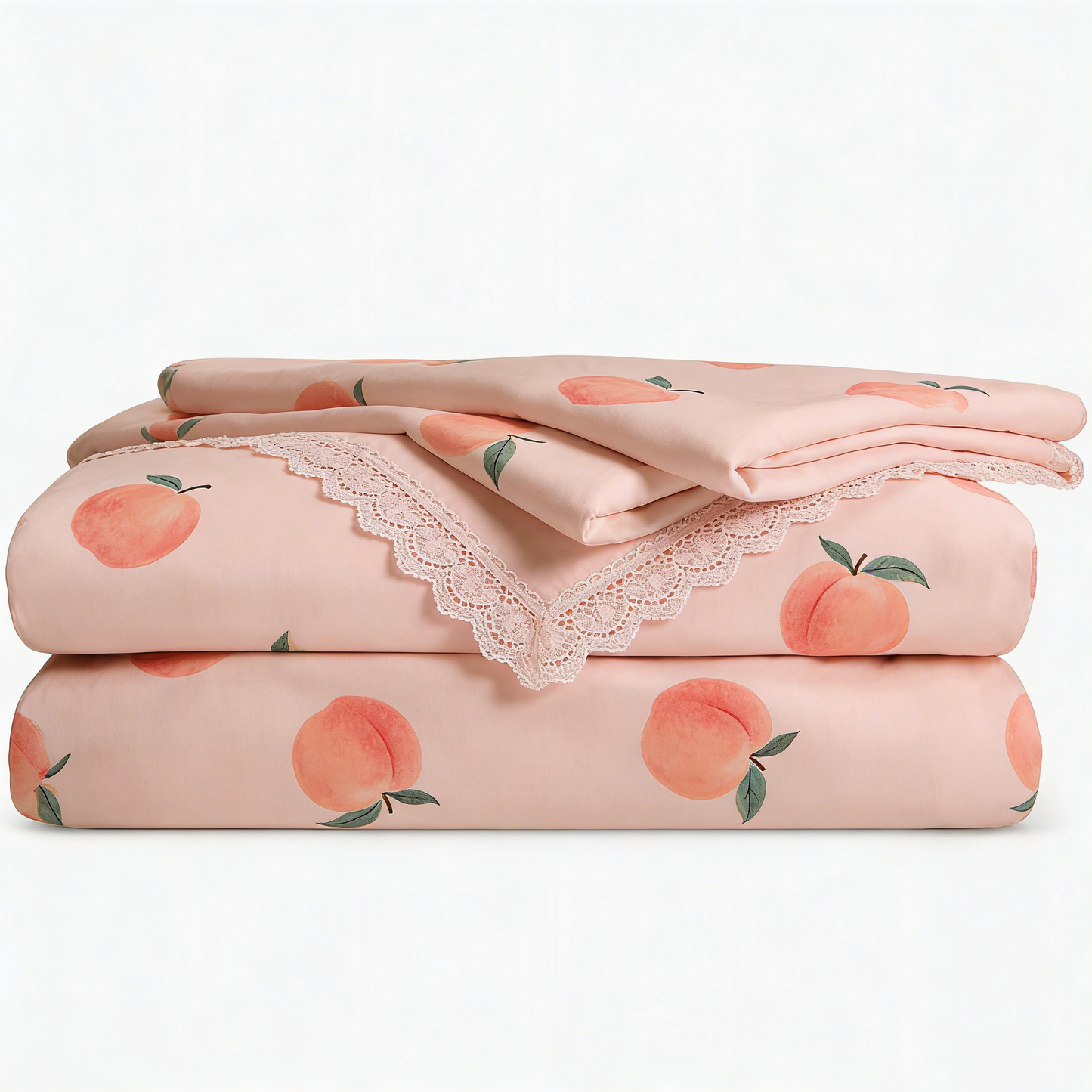 Peach Print Lace Bed Set