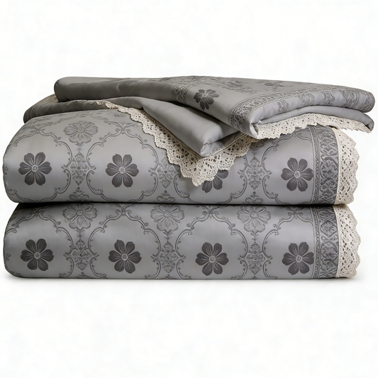 Grey Vintage Floral Bedding Set