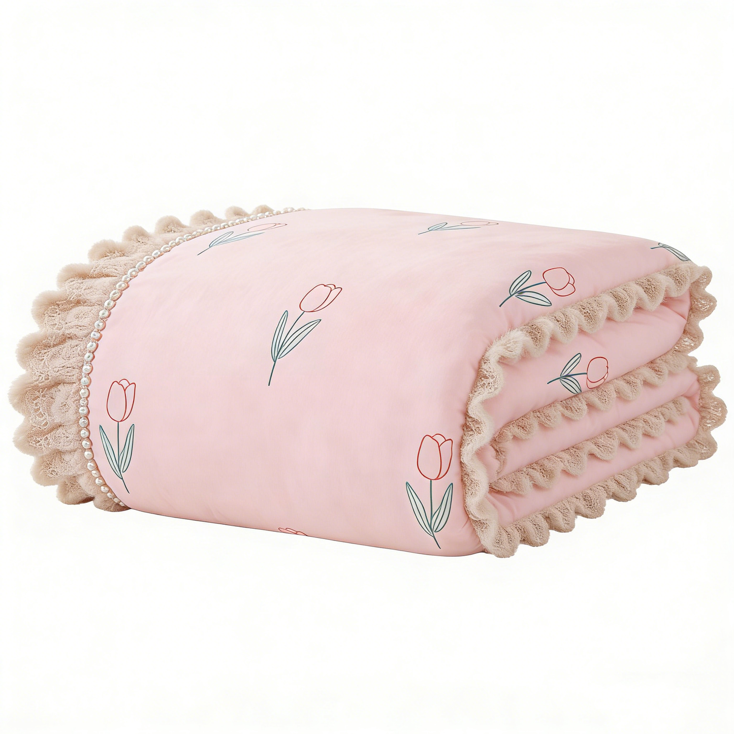 Pink Tulip Lace Trim Blanket