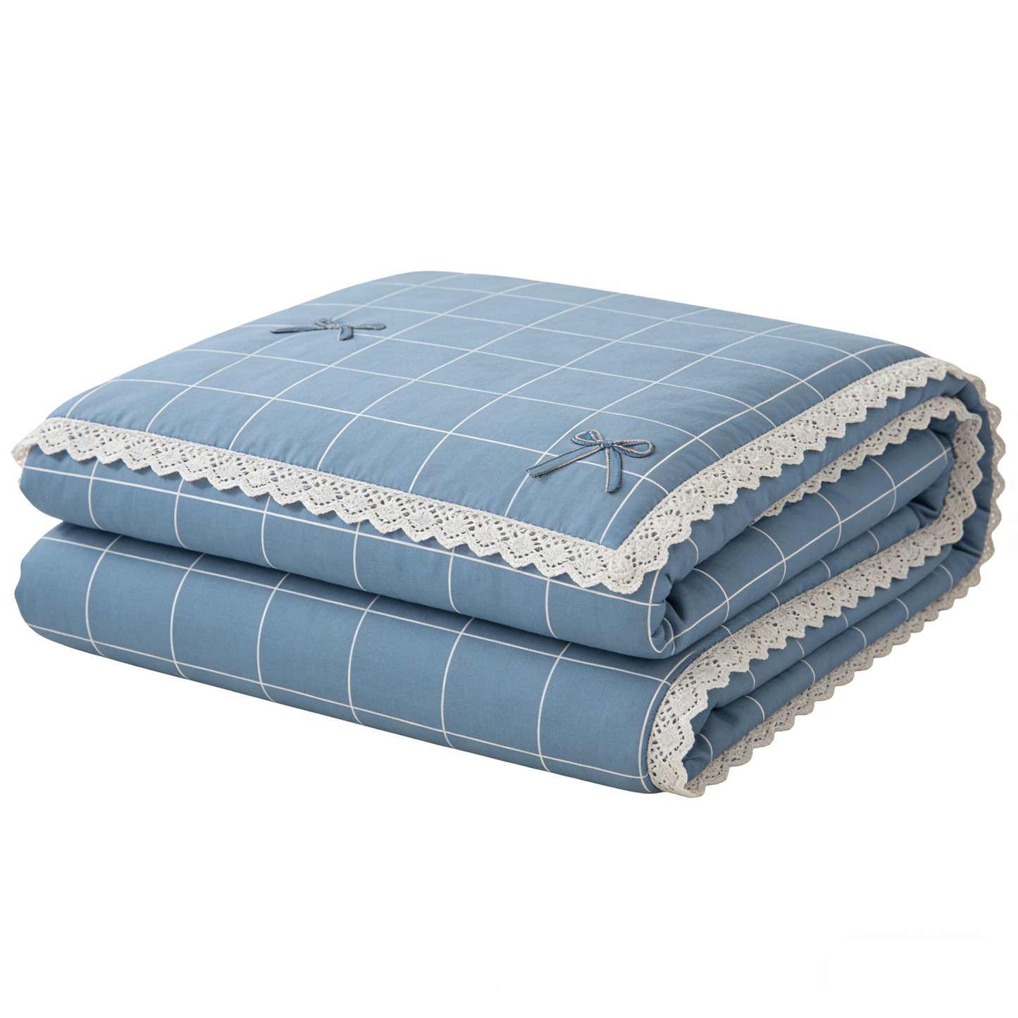 Blue Grid Bow Bedding Set