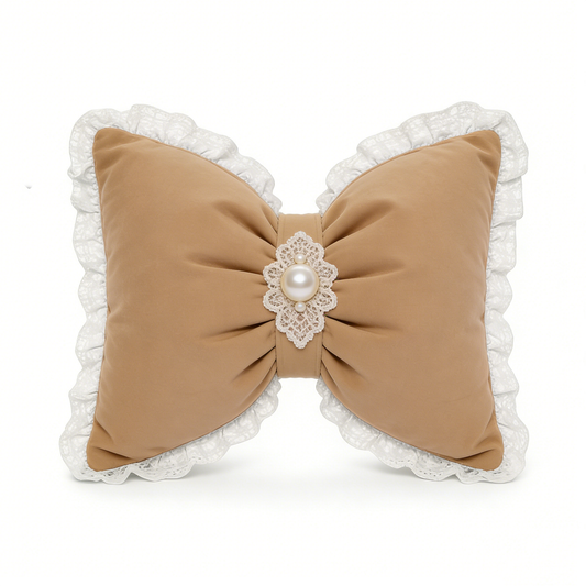 Tan Bow Pearl Pillow