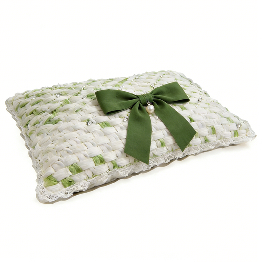 Green & White Woven Bow Pillow
